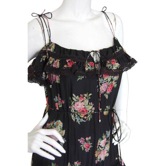 Zimmermann Honour Floral Print Silk Habutai Tiered Midi Dress Black - Picture 5 of 9